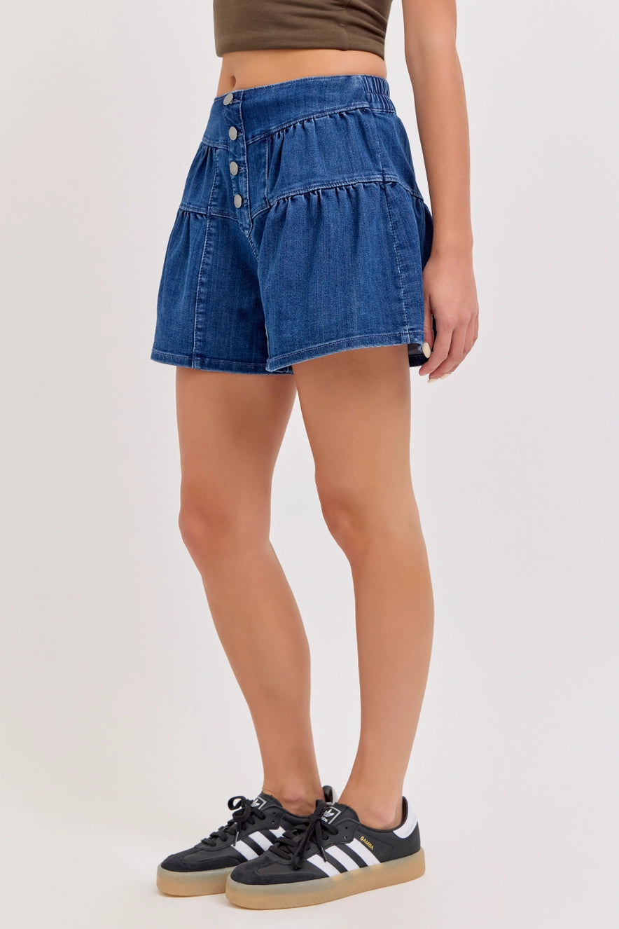 Button High Rise Flare Shorts