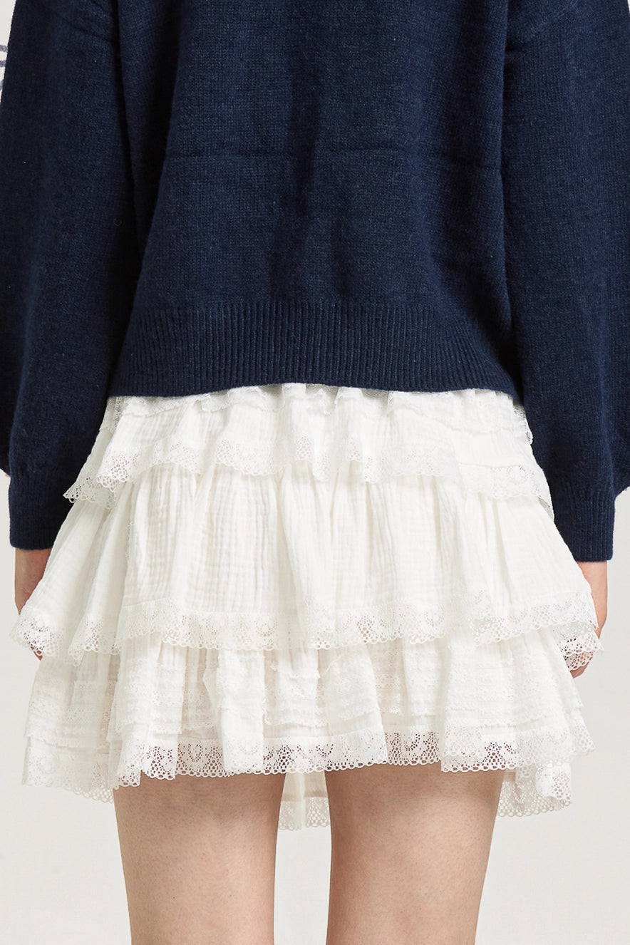 Lace Trim Ruffle Skirt