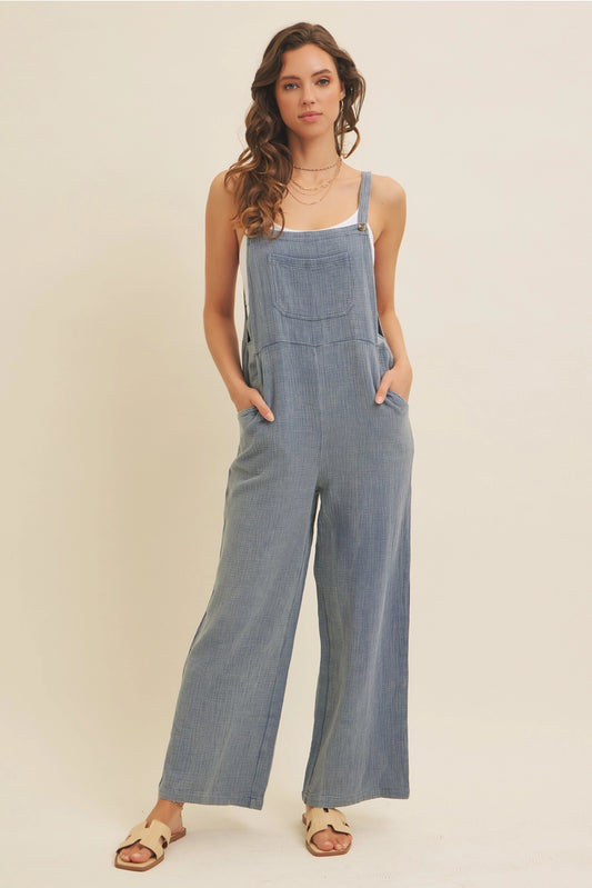 Mineral-Washed Gauze Overall Jumpsuit