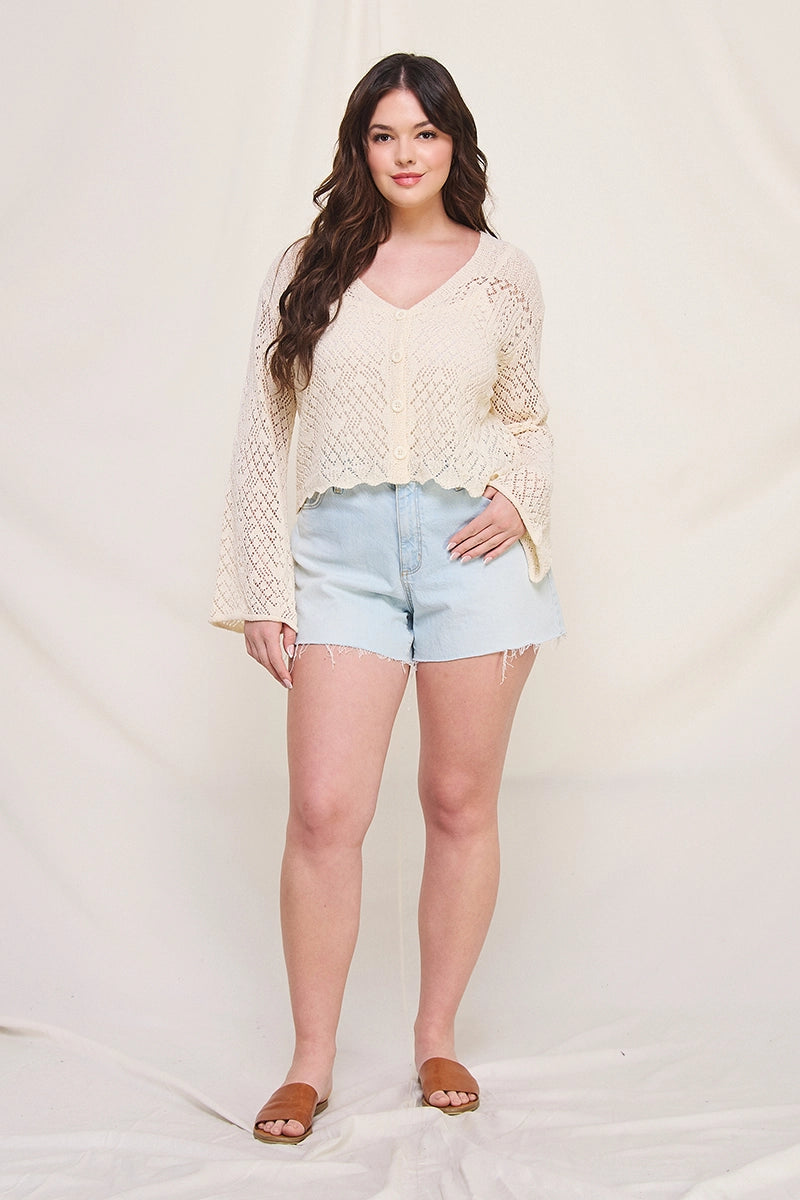 Plus Size Scallop Cardigan (cream)