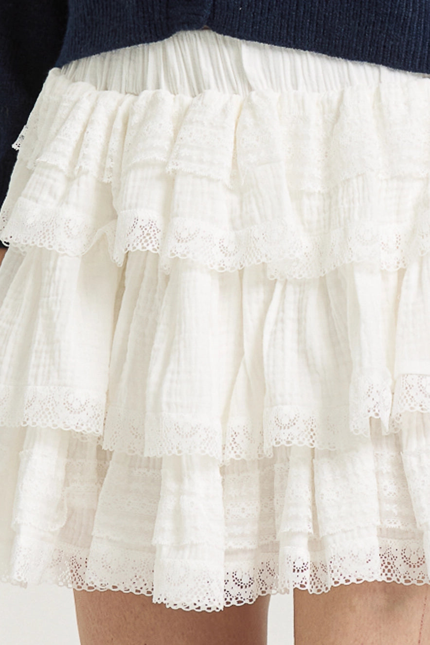Lace Trim Ruffle Skirt