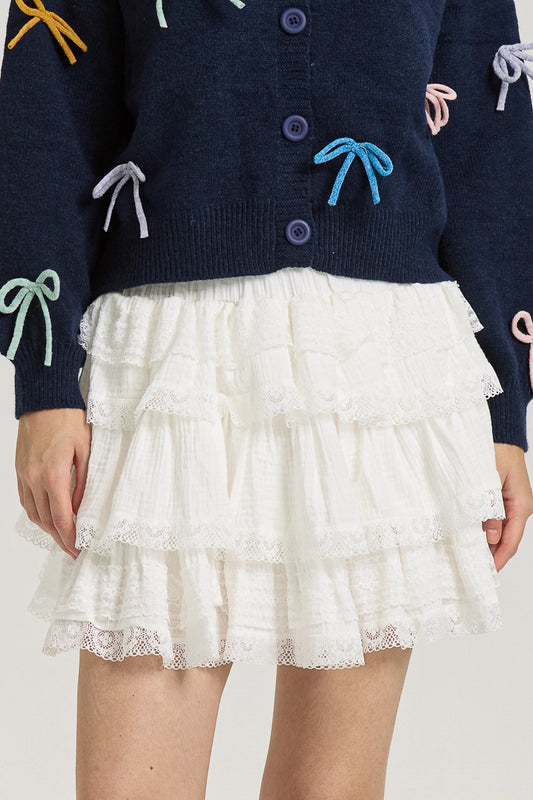 Lace Trim Ruffle Skirt