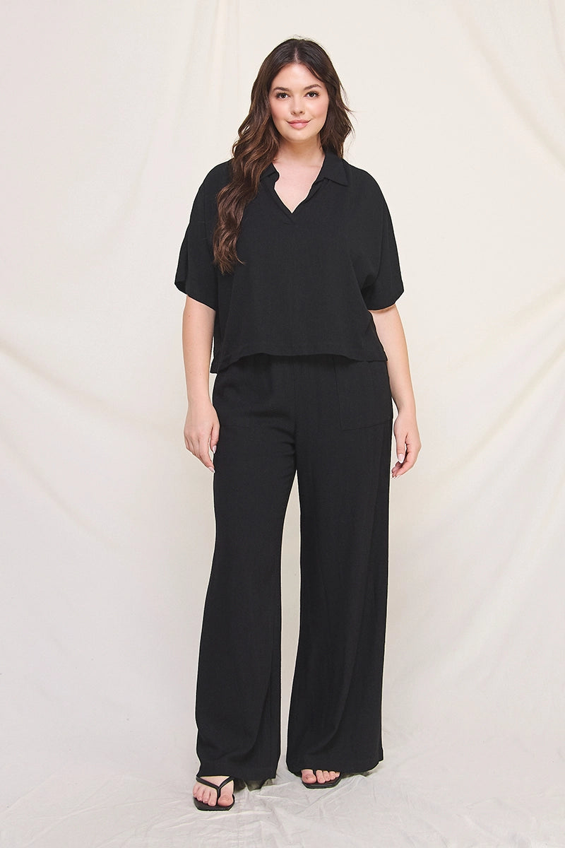 Plus Size Soft Linen Wide-Leg Pants