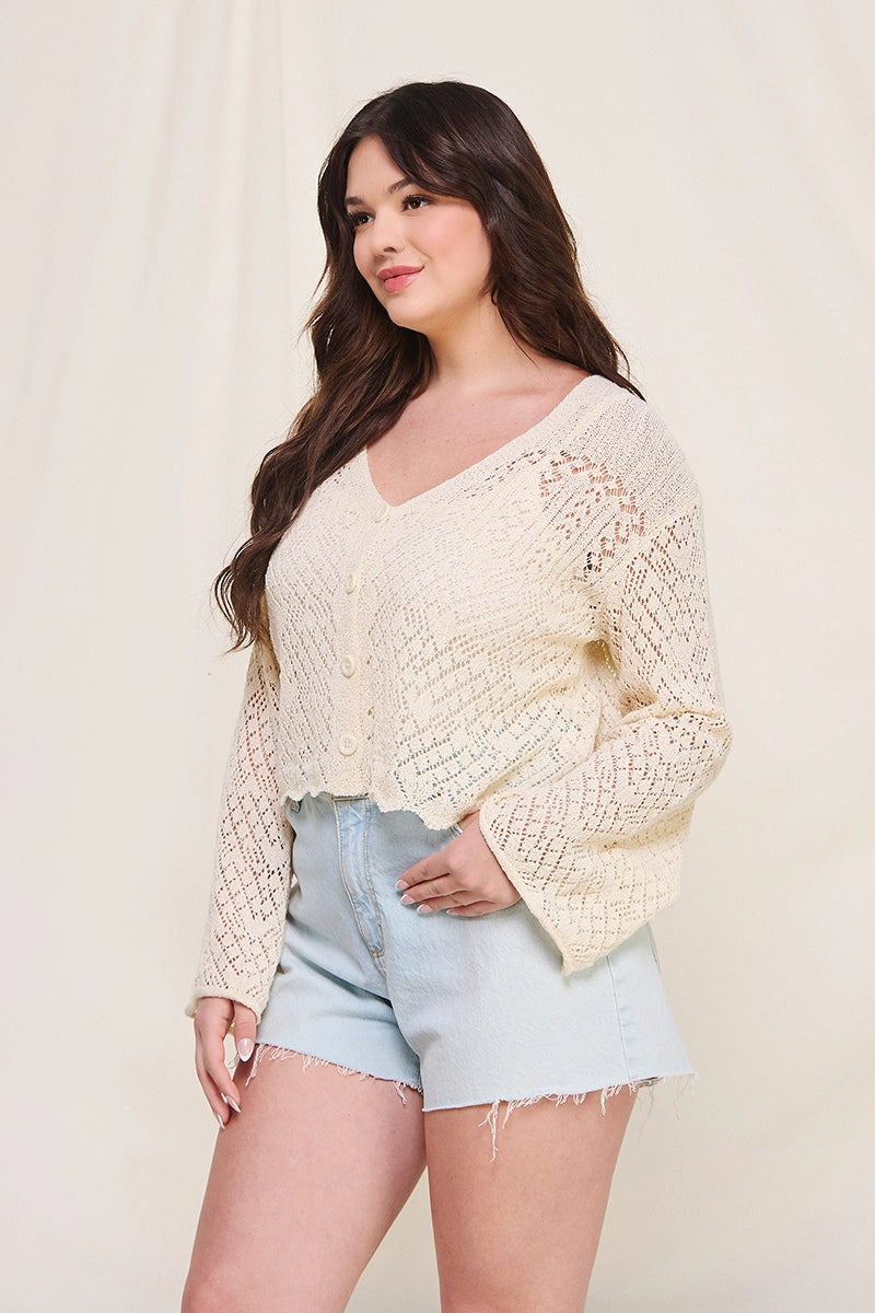 Plus Size Scallop Cardigan (cream)