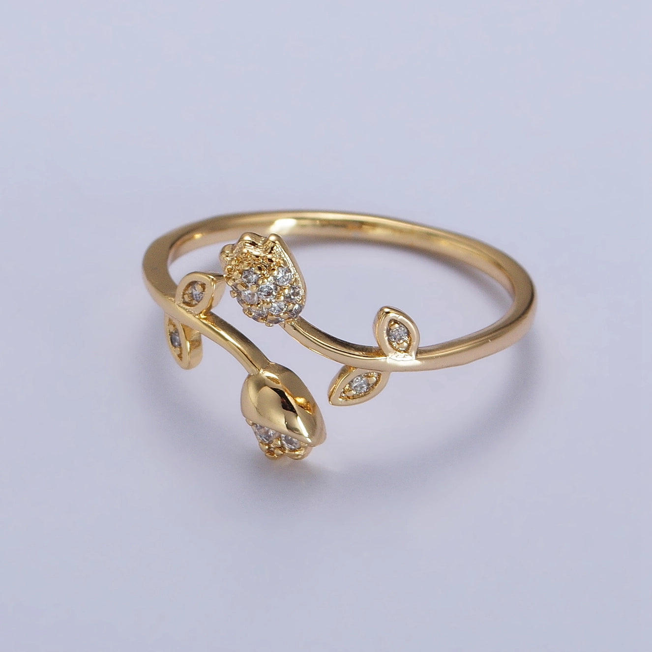 Minimalist Micro Pave Thin Gold Rose Adjustable Ring