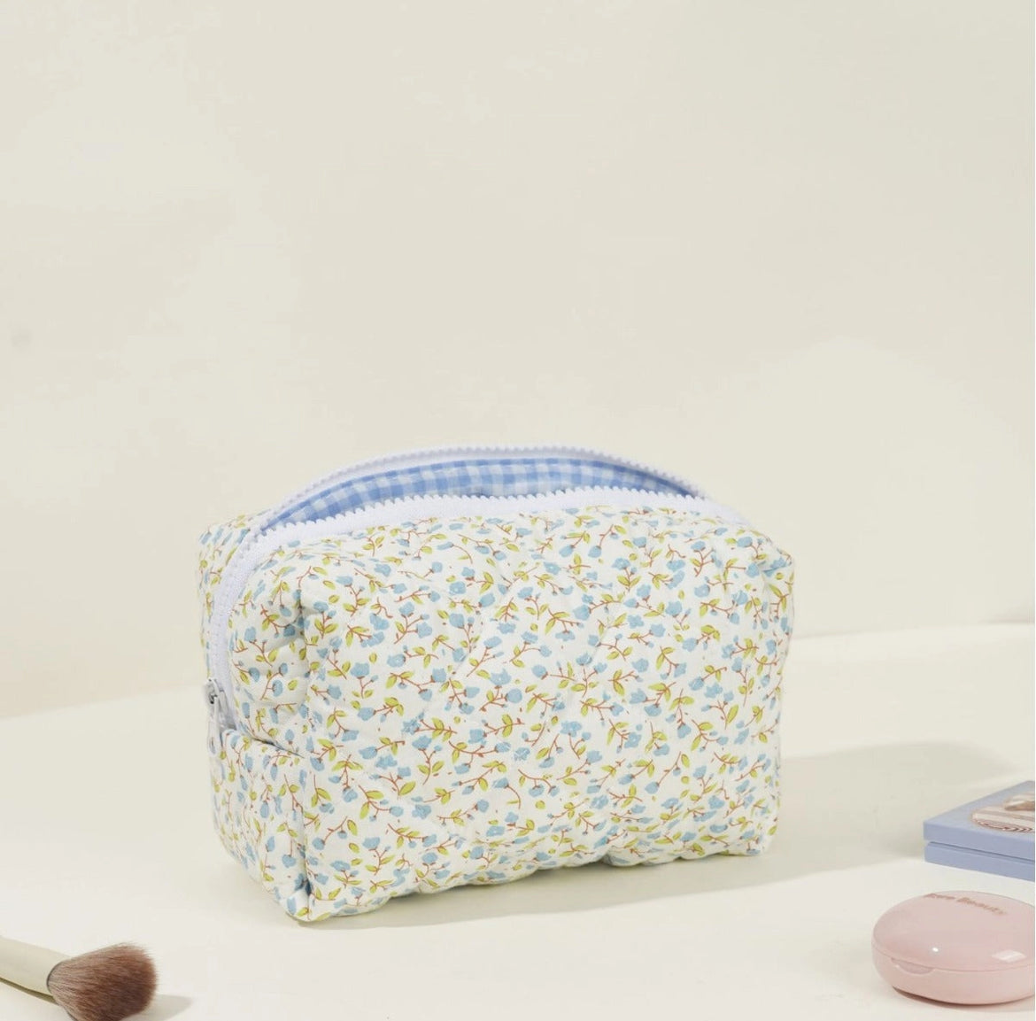 Floral Quilted Cotton Makeup Bag