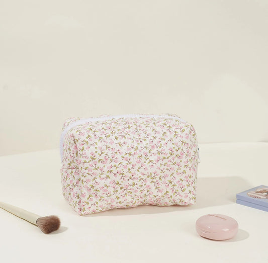 Floral Quilted Cotton Makeup Bag