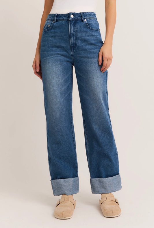 High Waist Cuffed Denim