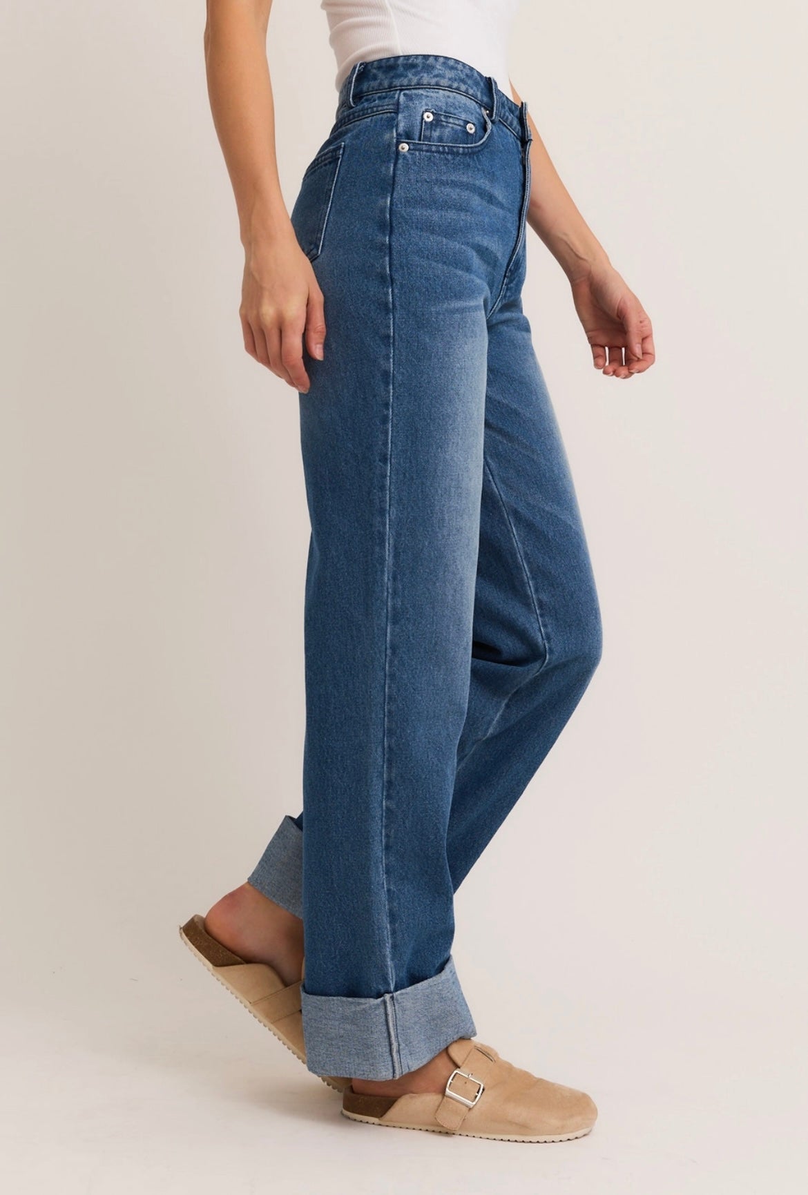 High Waist Cuffed Denim