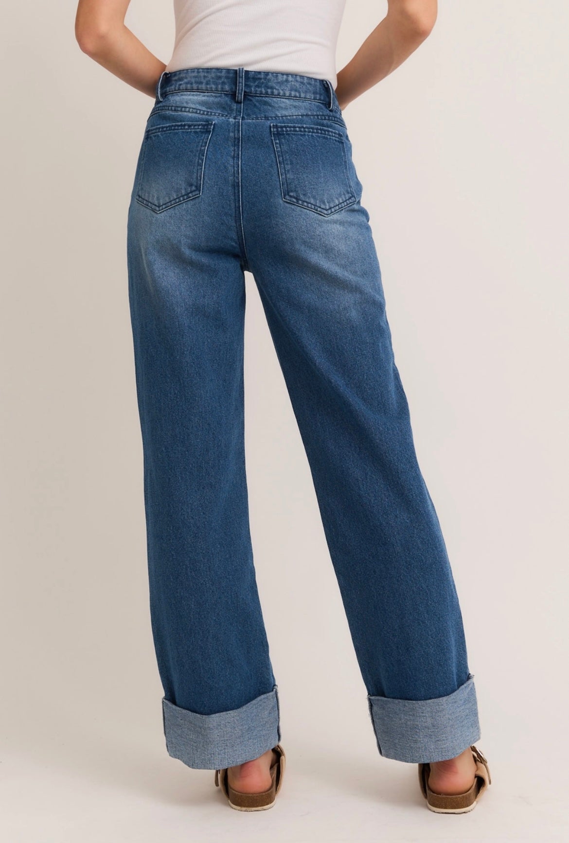 High Waist Cuffed Denim
