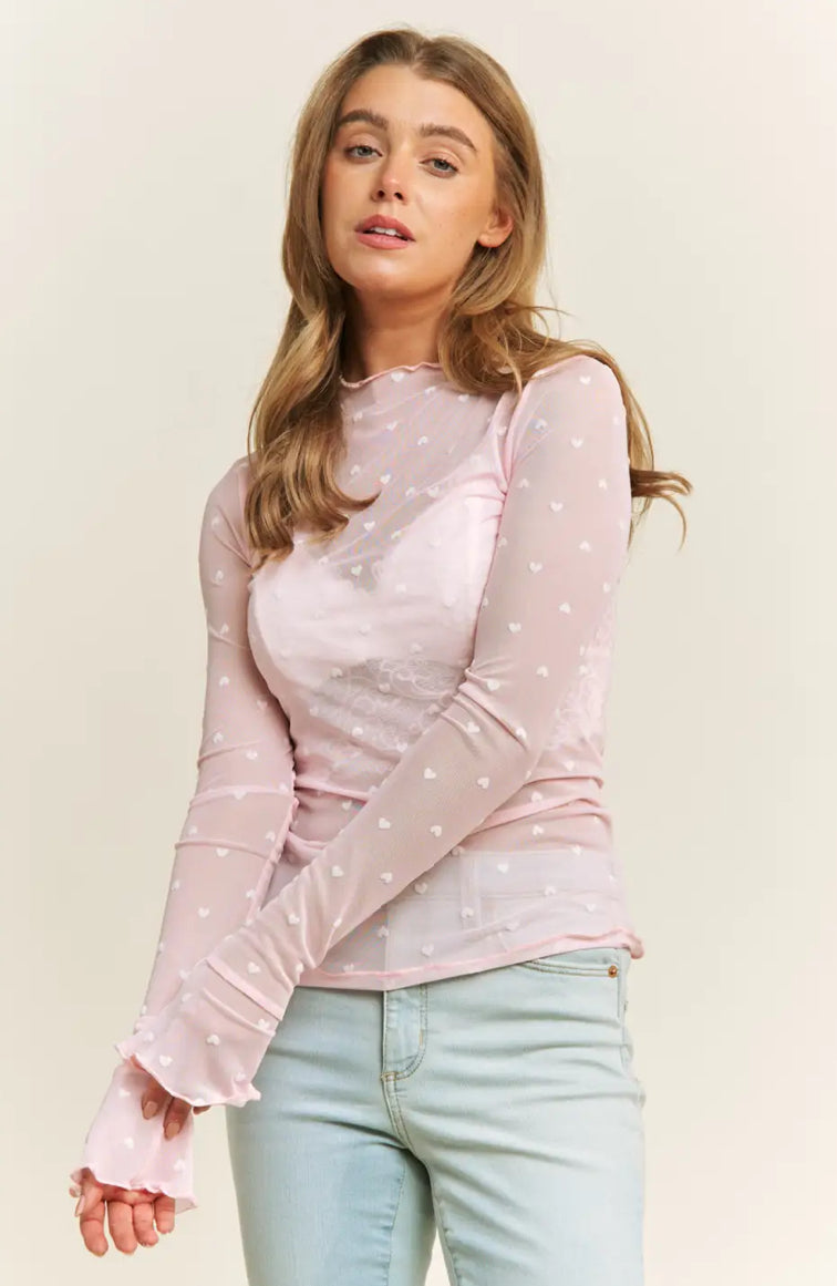 Mesh Heart Long Sleeve Top