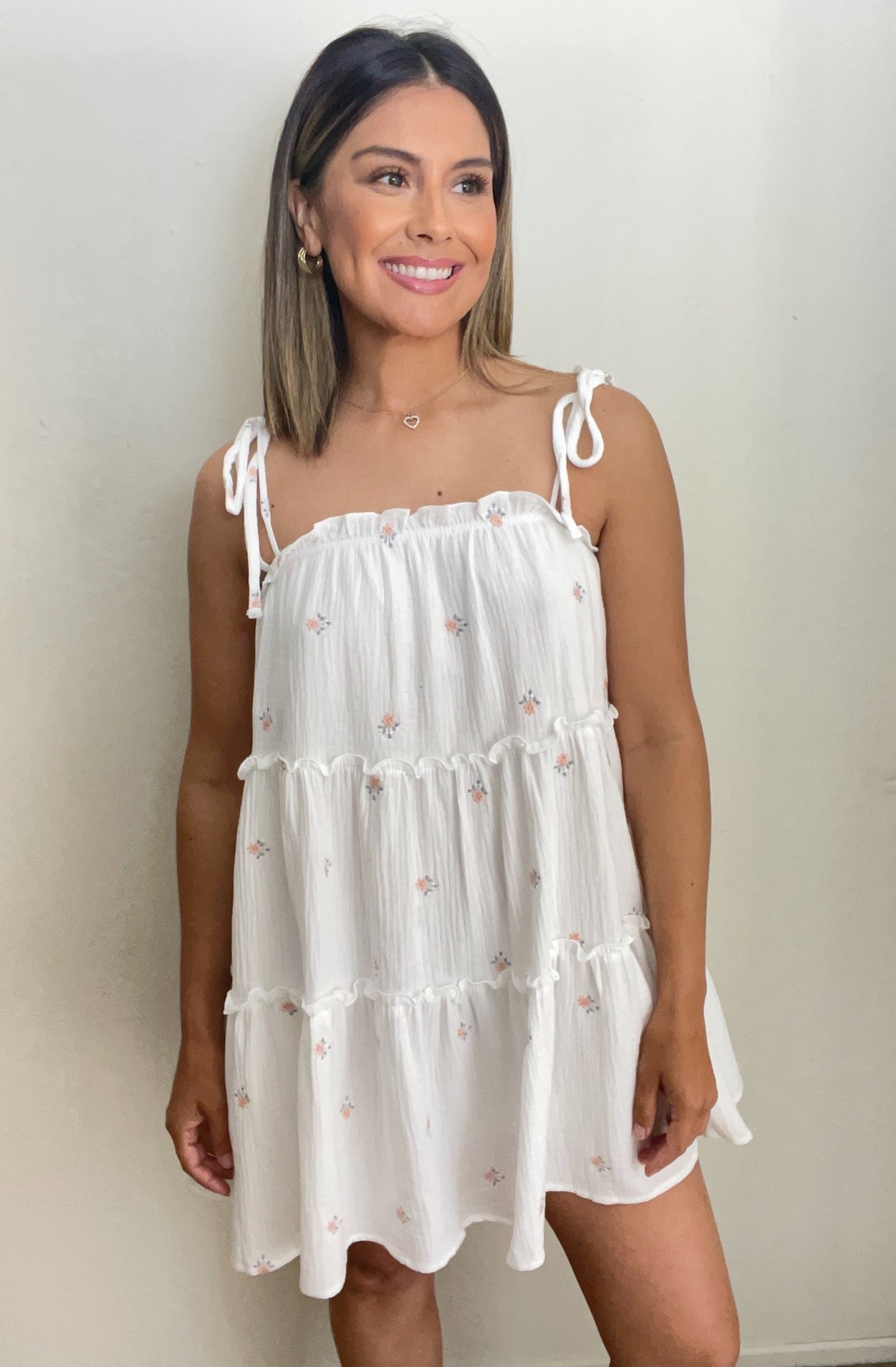 Embroidered Tiered Dress