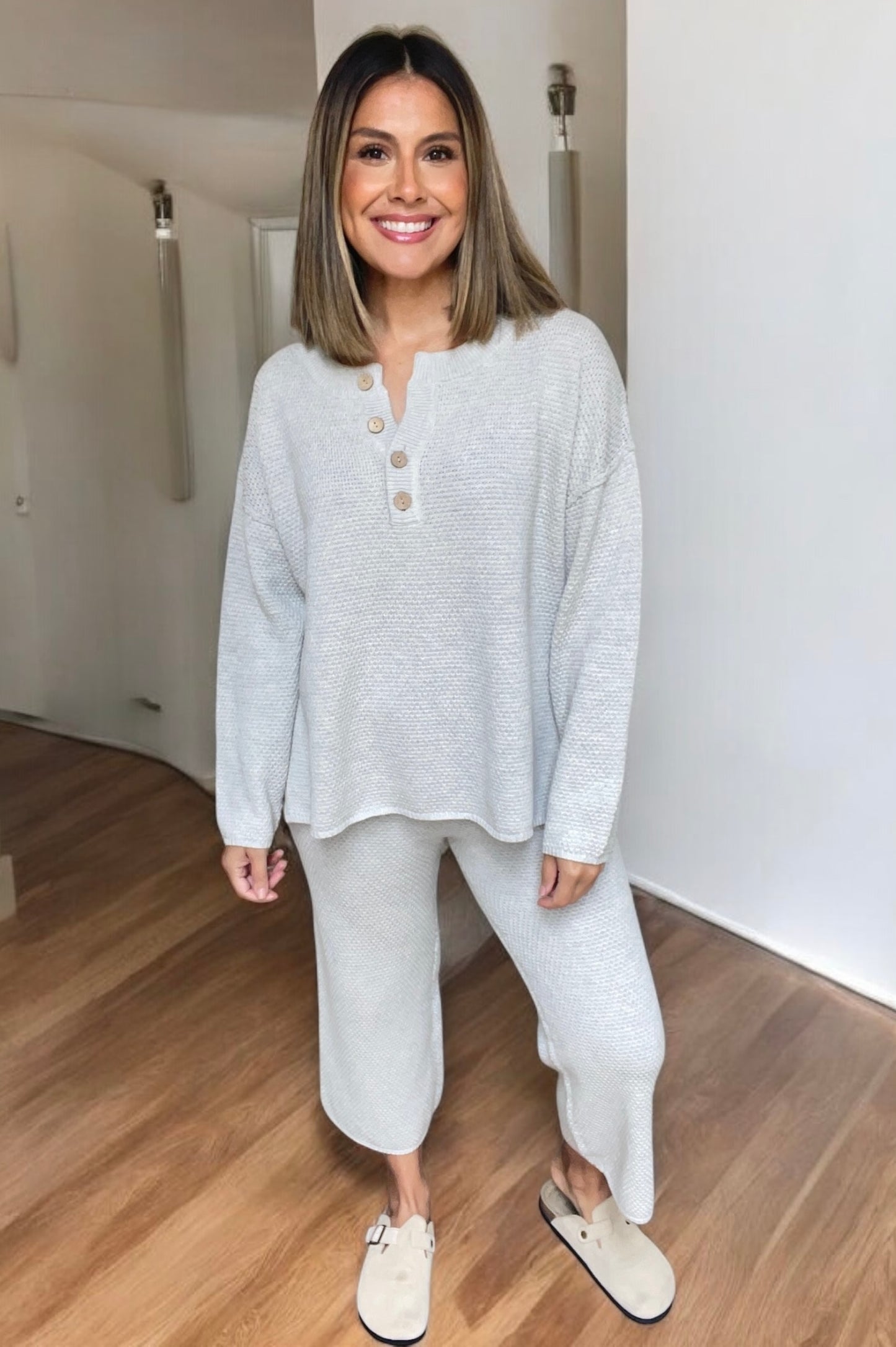 Classic Waffle Knitting Pullover & Pant Set