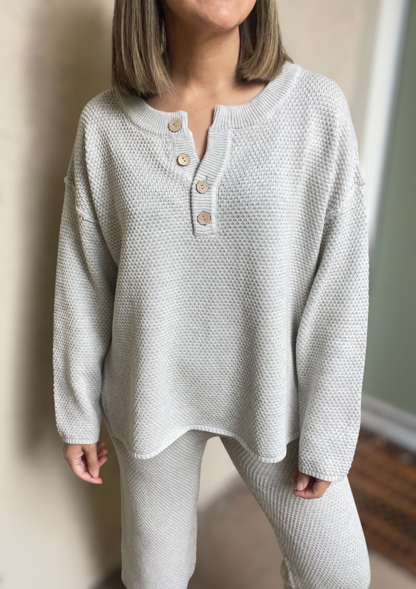 Classic Waffle Knitting Pullover & Pant Set