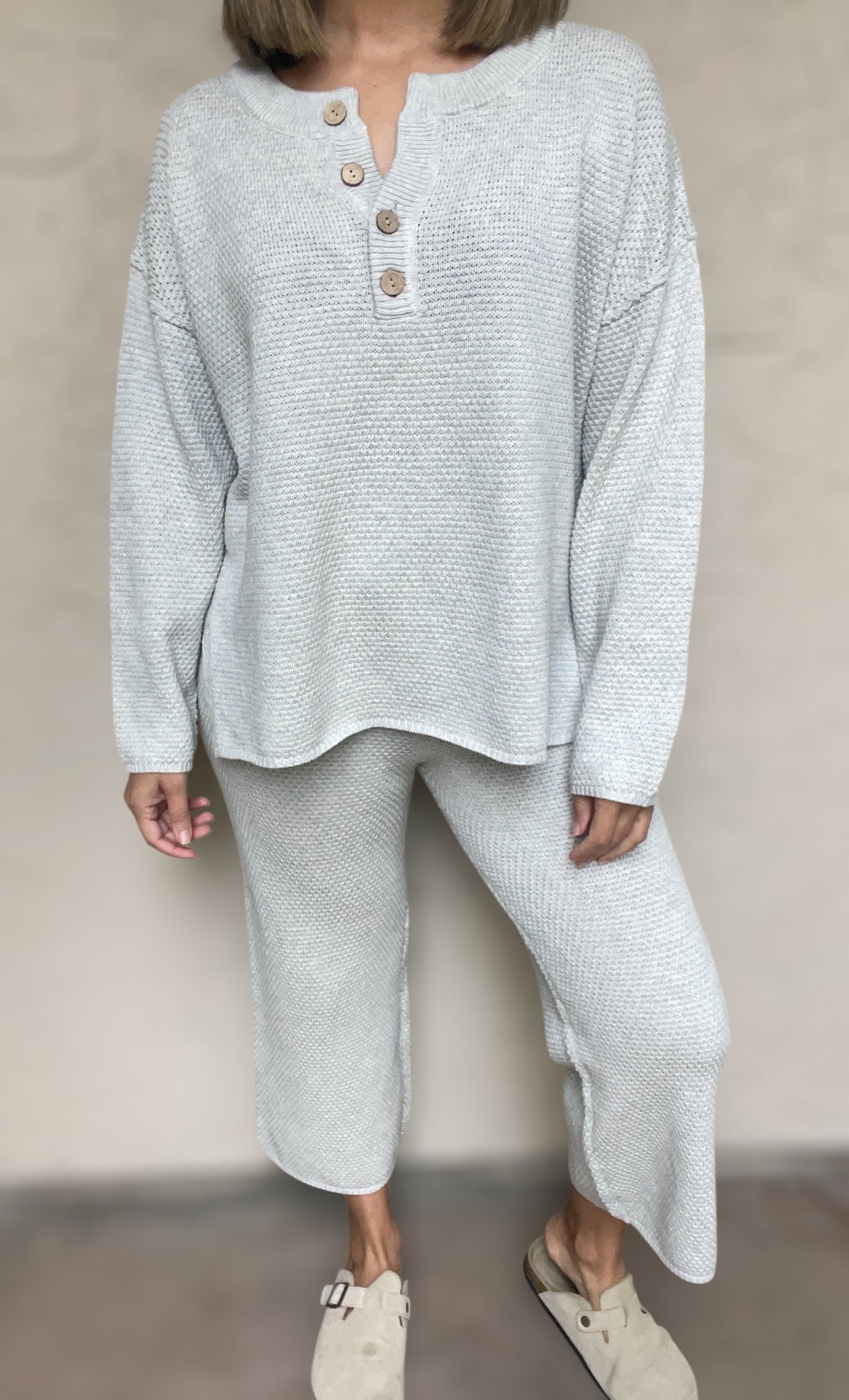 Classic Waffle Knitting Pullover & Pant Set