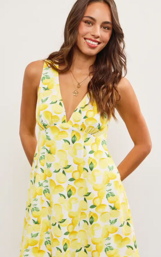 V-Neck Lemon Sleeveless Dress