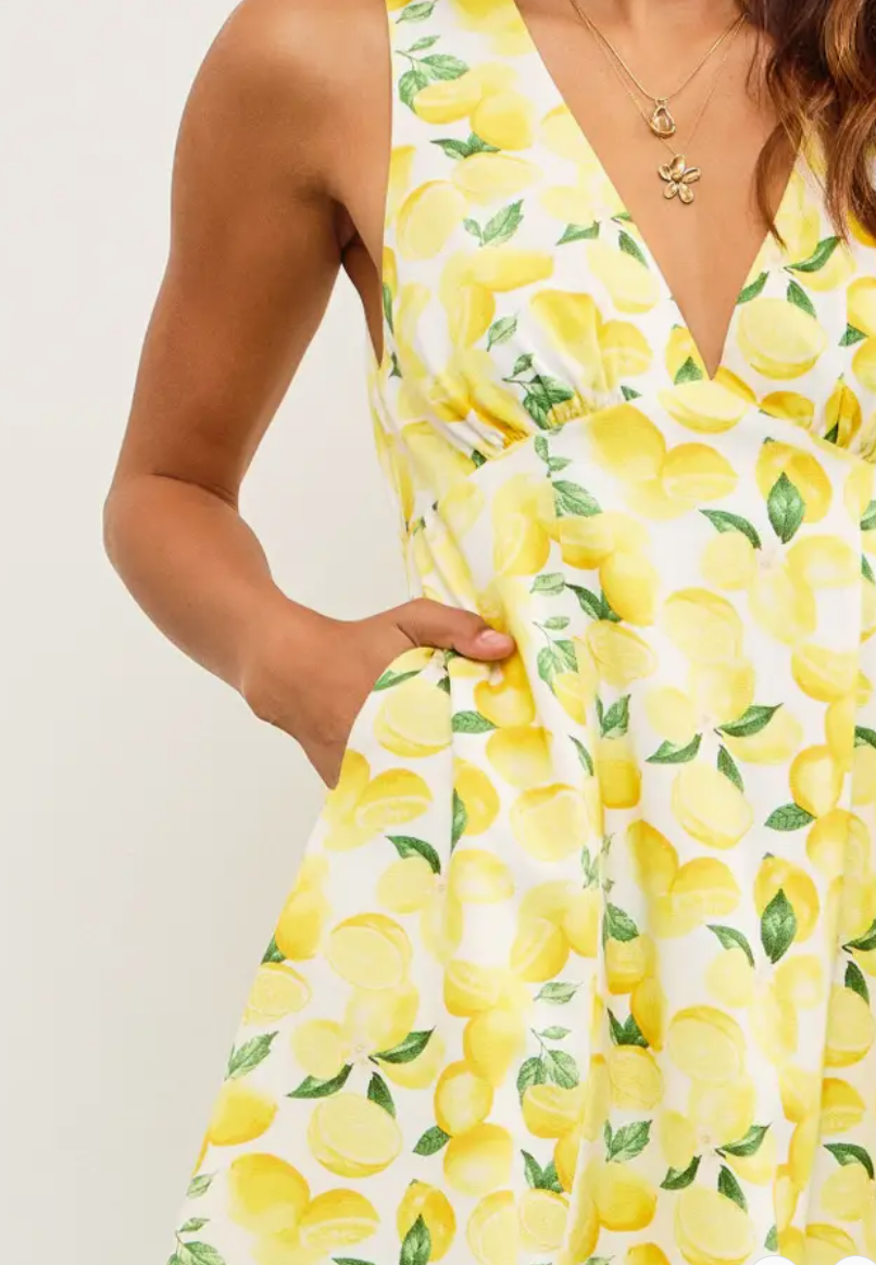 V-Neck Lemon Sleeveless Dress