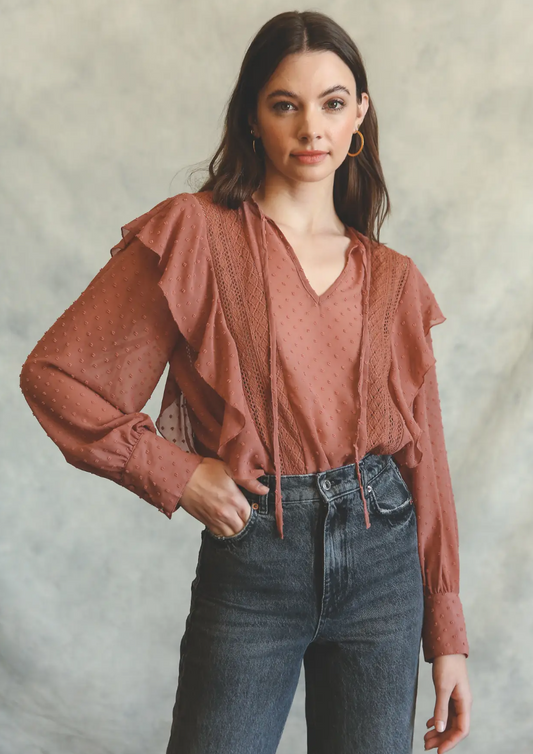 Swiss Dot Ruffle Lace Blouse