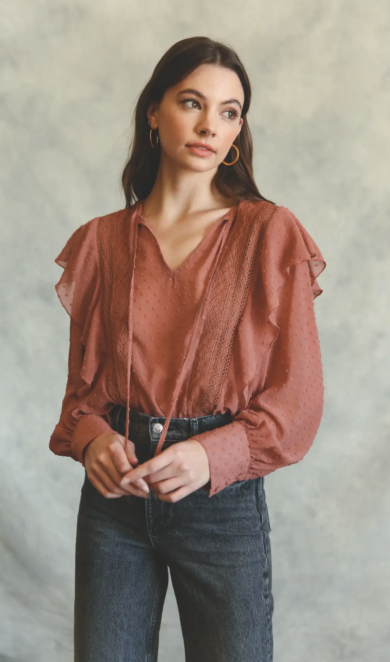 Swiss Dot Ruffle Lace Blouse