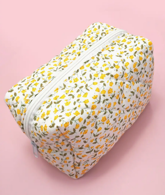 Quilted Cotton Floral Cosmetic Bag