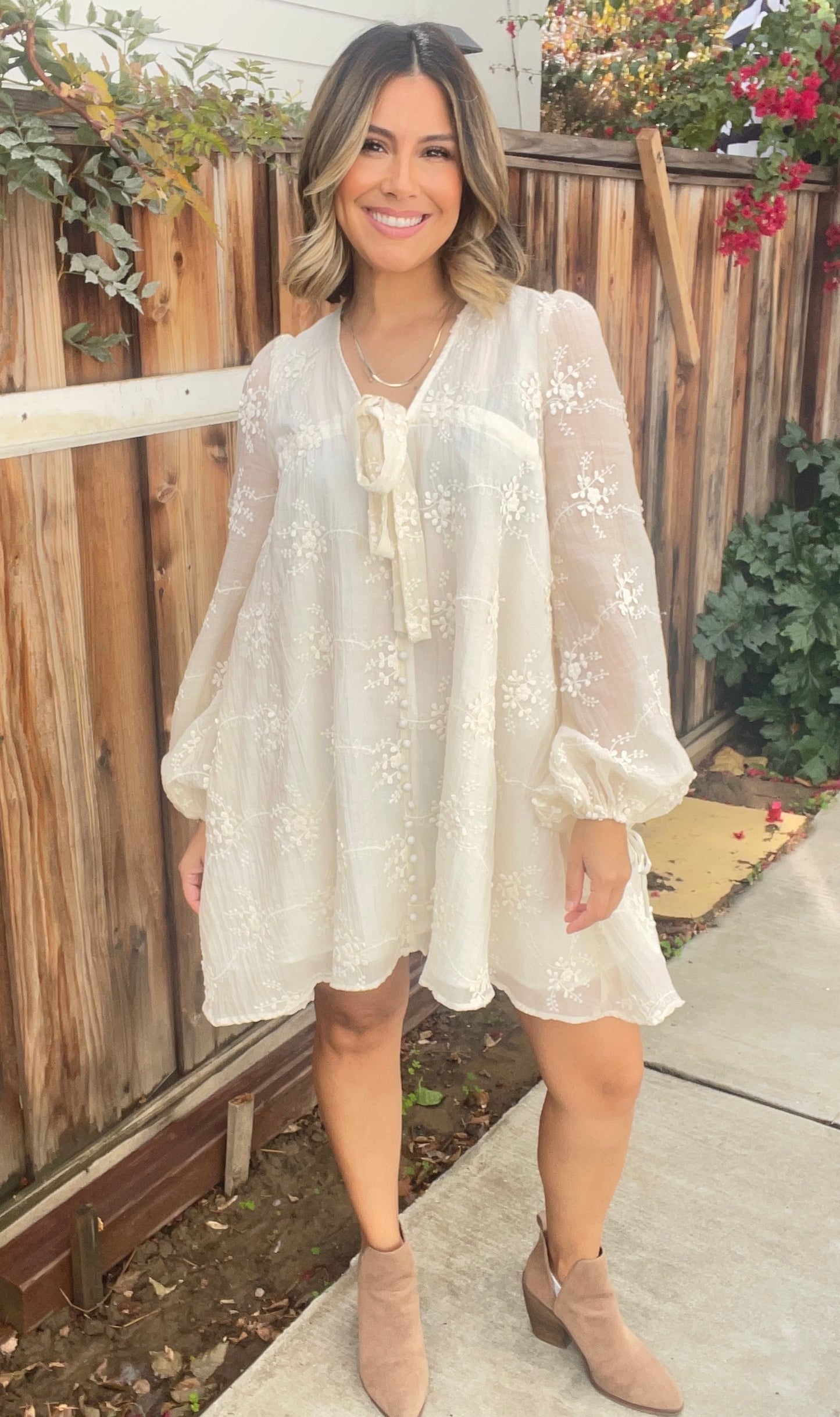 Embroidered L/S Mini Dress