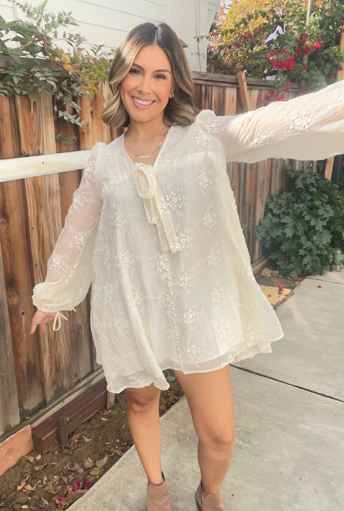 Embroidered L/S Mini Dress