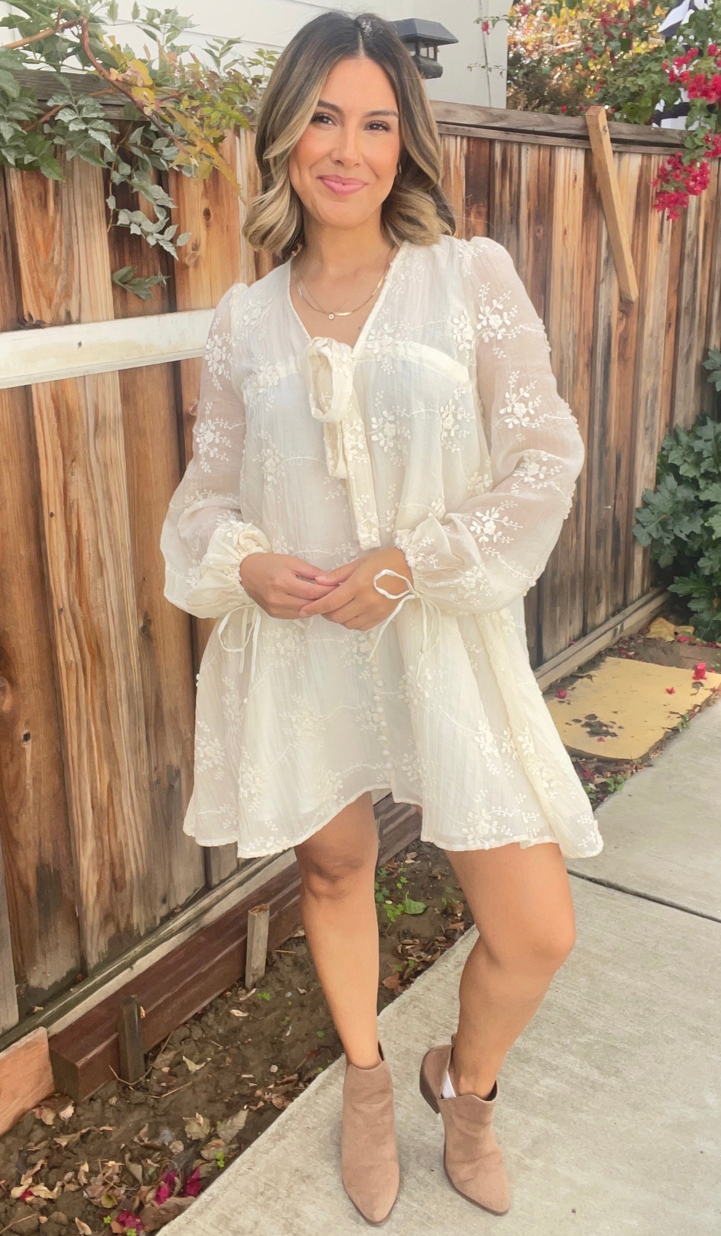 Embroidered L/S Mini Dress