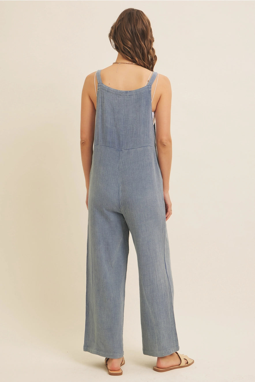 Mineral-Washed Gauze Overall Jumpsuit