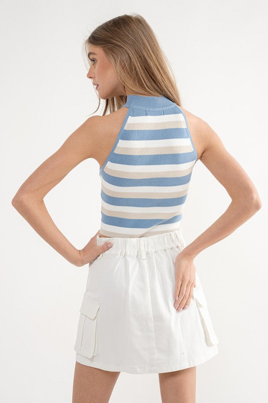 Stripe Knit Cropped Rib Tank