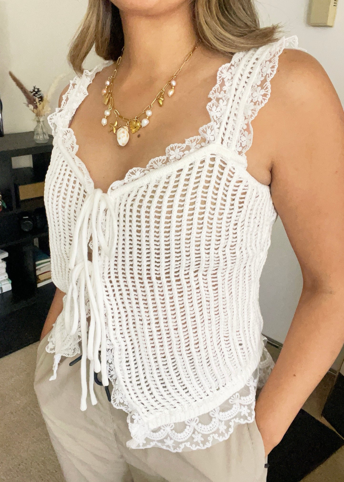 White Lace Knit Vest