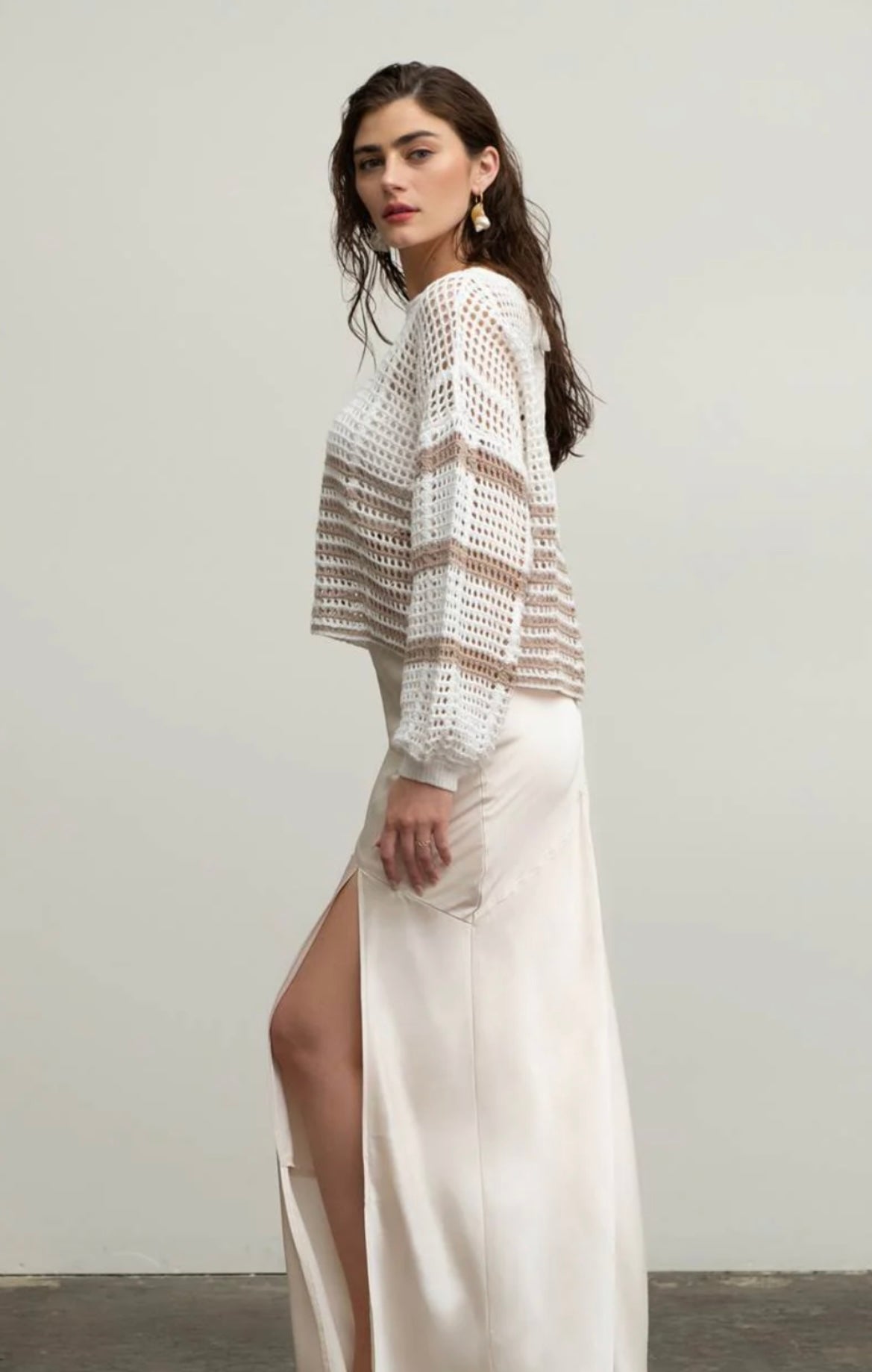 Stripe Crochet Sheer Knit Sweater