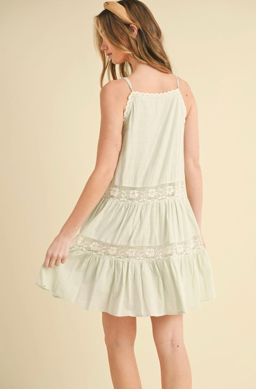 Pintuck Front Tied Mini Dress