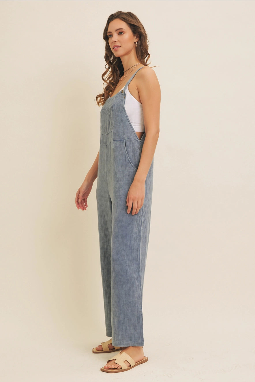 Mineral-Washed Gauze Overall Jumpsuit