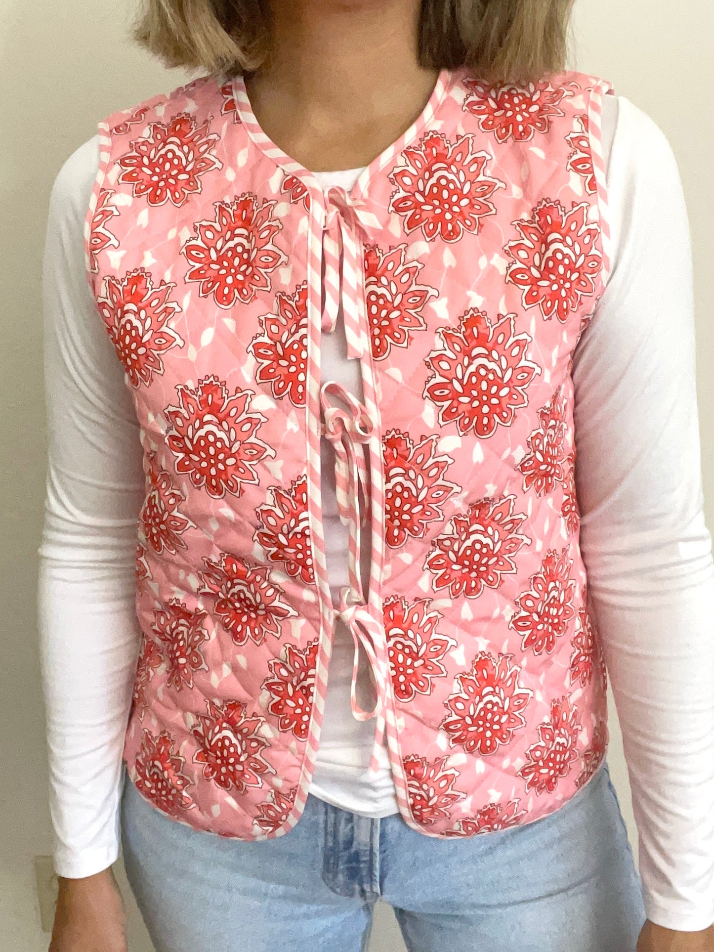 Fashion Print Lace-Up Cotton Vest