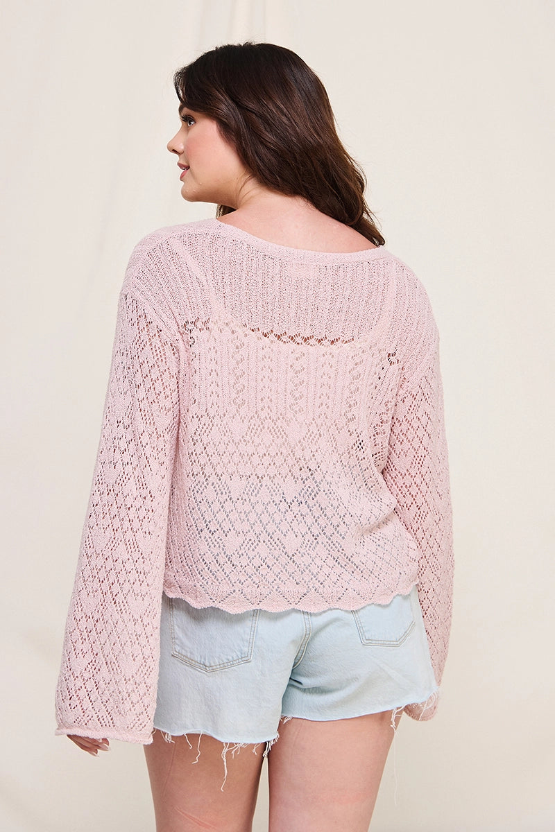Plus Size Scallop Cardigan (pink)