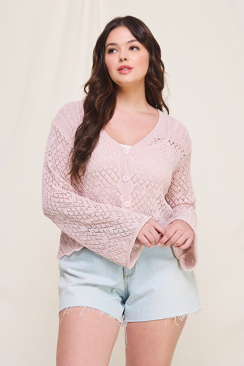 Plus Size Scallop Cardigan (pink)