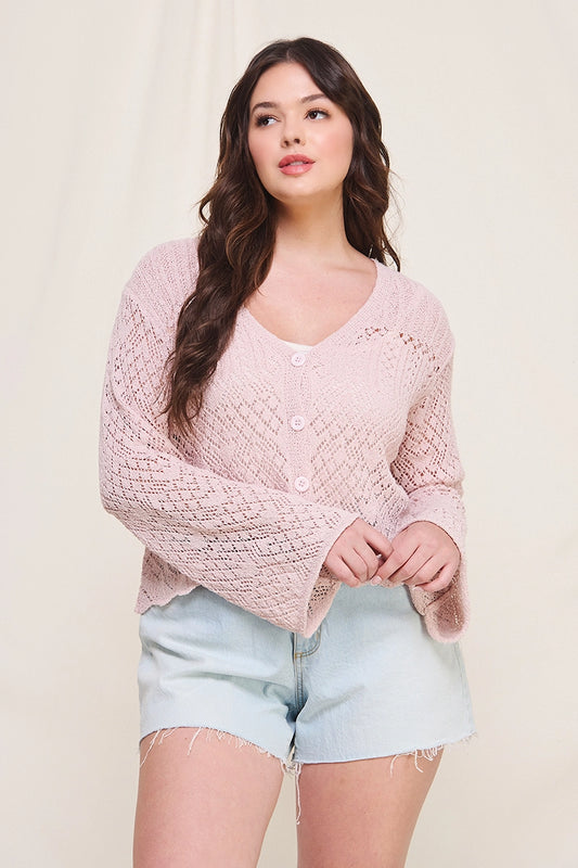 Plus Size Scallop Cardigan (pink)