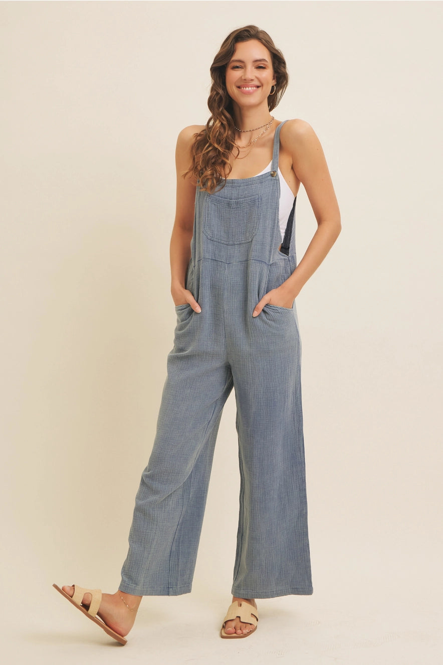 Mineral-Washed Gauze Overall Jumpsuit