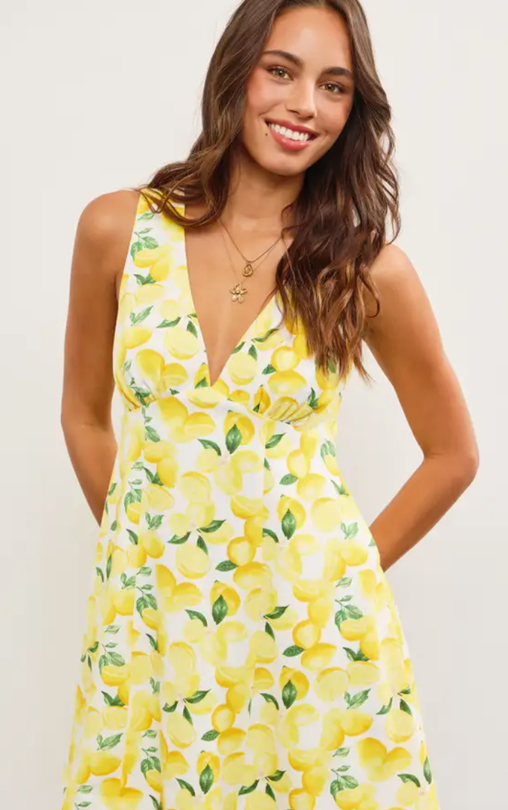 V-Neck Lemon Sleeveless Dress