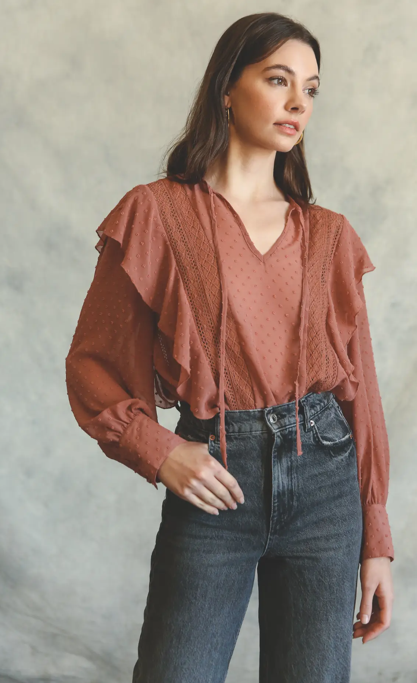 Swiss Dot Ruffle Lace Blouse
