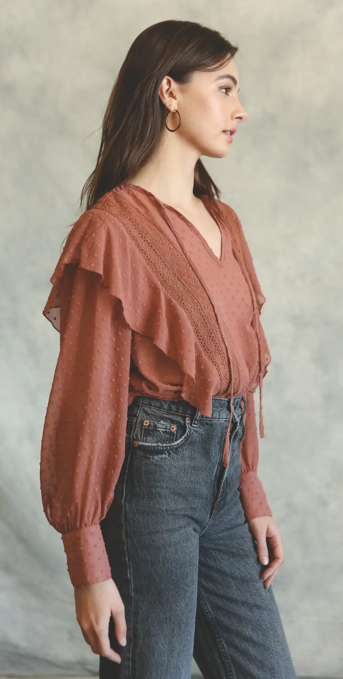 Swiss Dot Ruffle Lace Blouse