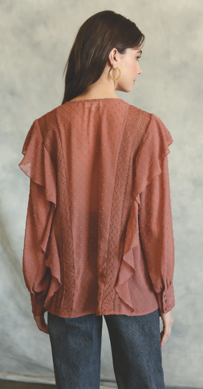 Swiss Dot Ruffle Lace Blouse