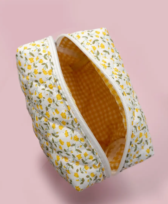 Quilted Cotton Floral Cosmetic Bag