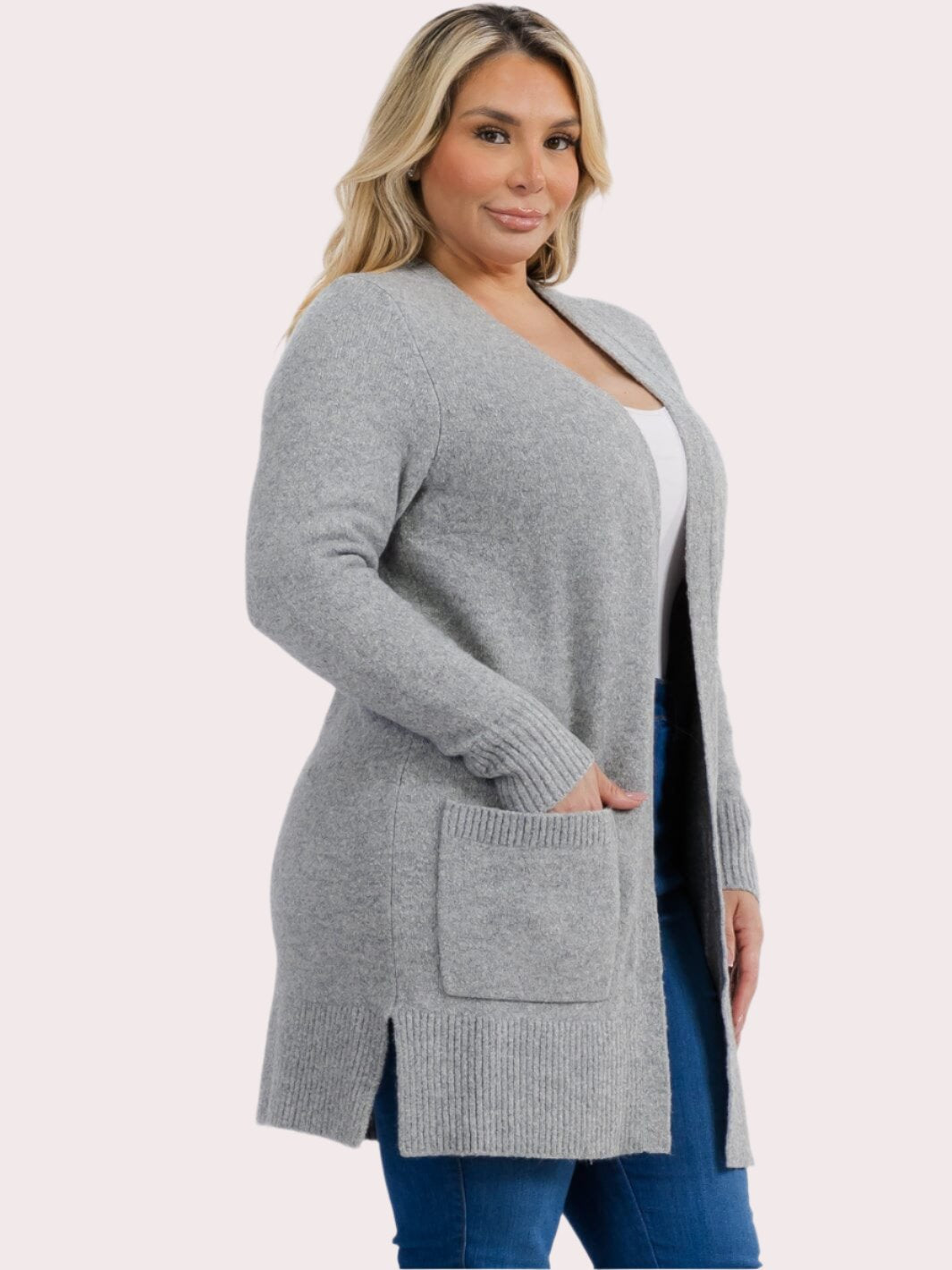 Plus Size L/S Open Front Cardigan