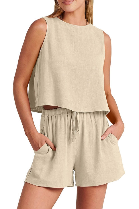 Back Buttoned Tank Top with Shorts Lounge Set