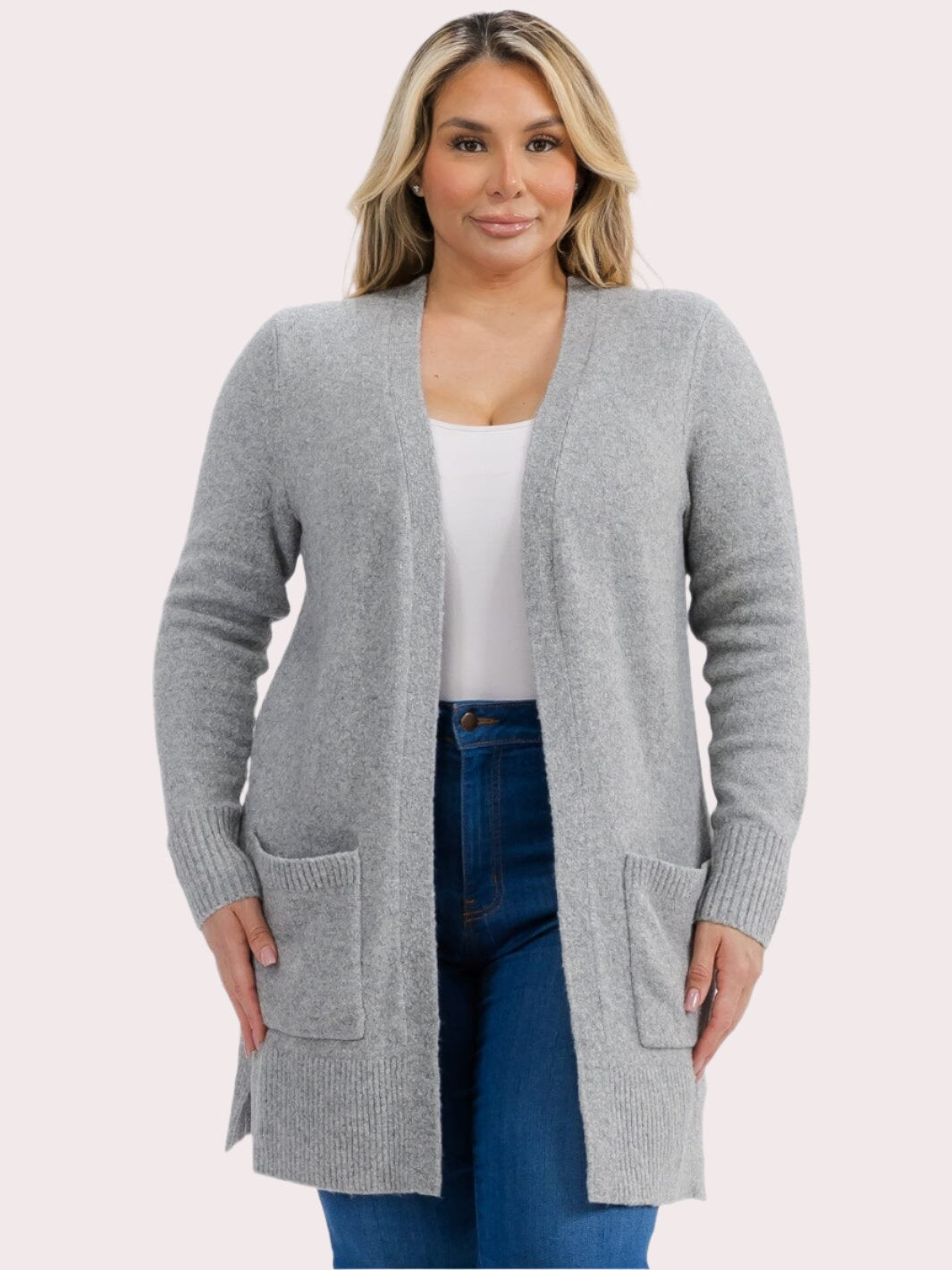 Plus Size L/S Open Front Cardigan