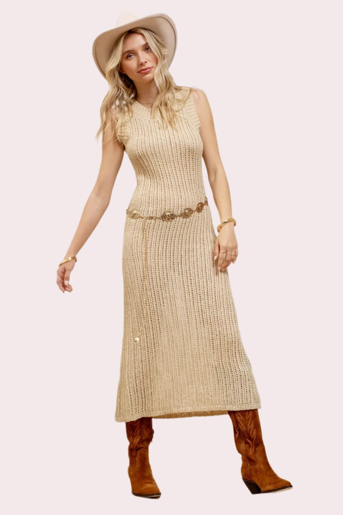 Sheer Knit Sleeveless Midi Dress