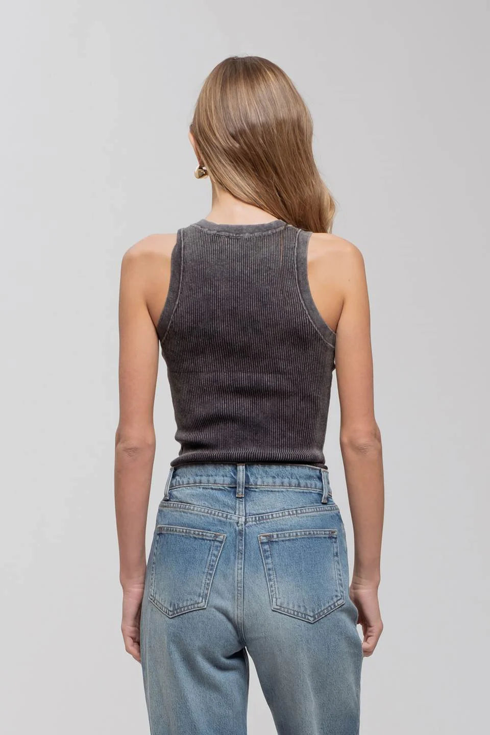 Washed Round Neck Sweater Knit Tank Top