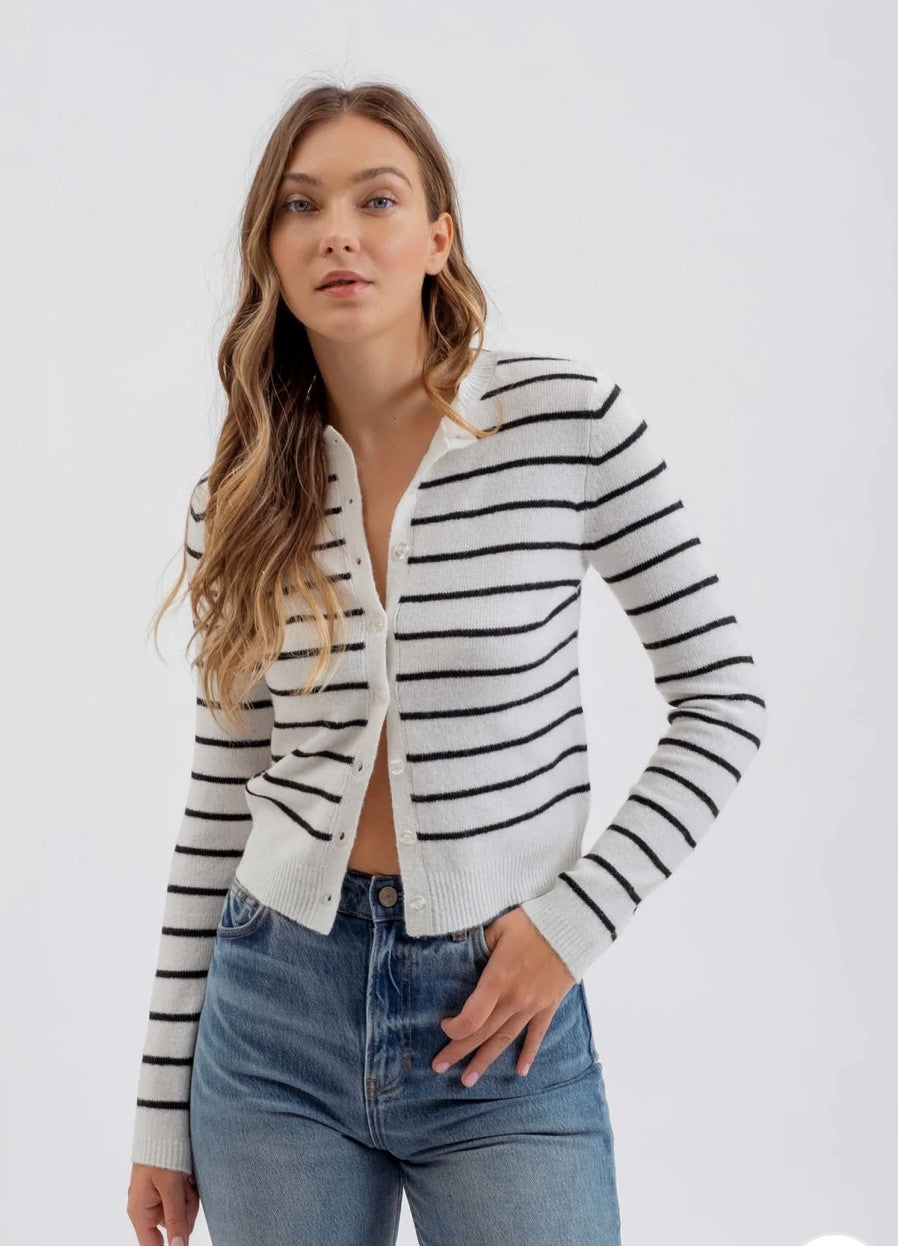 Stripe Button Down Long Sleeve Knit Cardigan