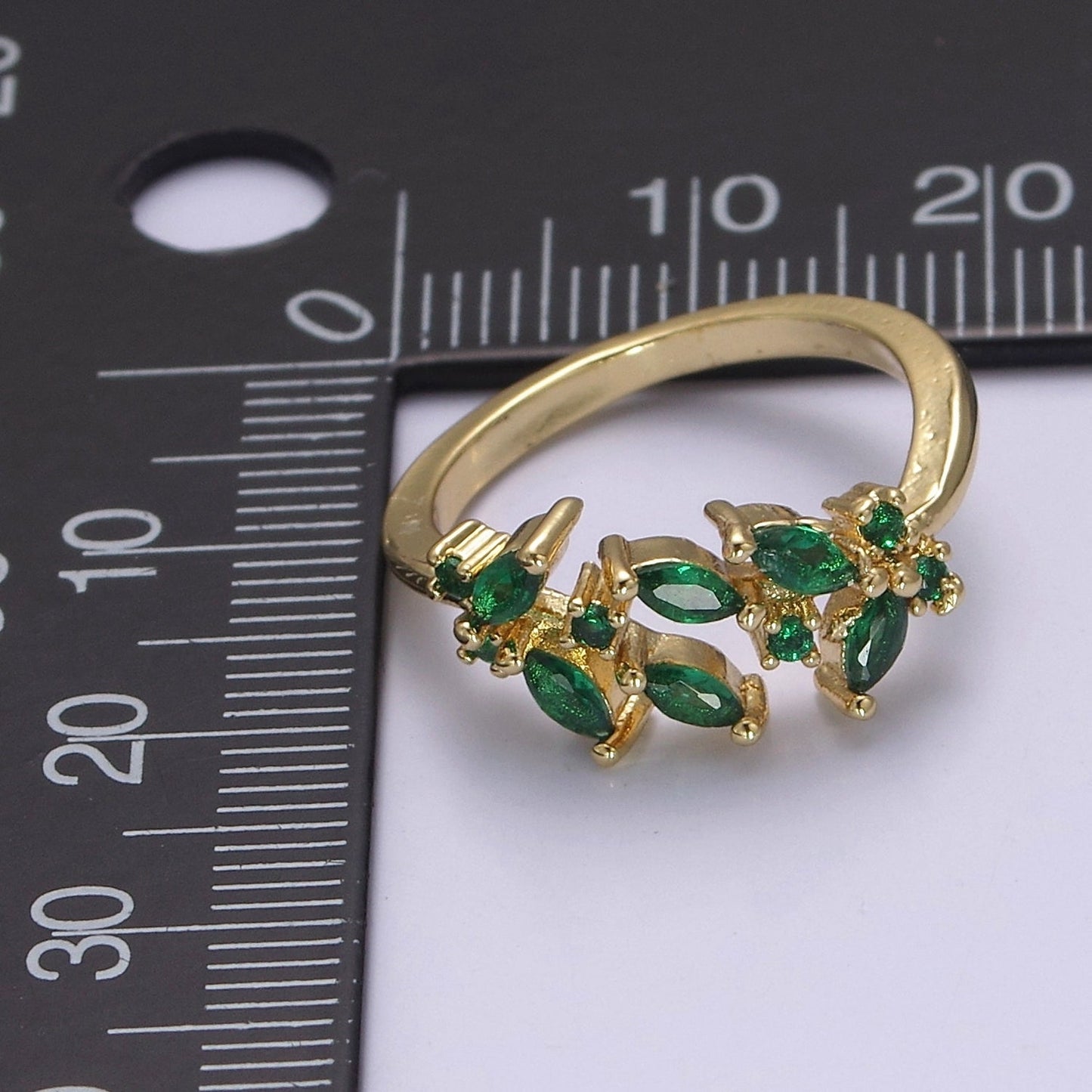 Leaf Green Gold Emerald Style Ring w/ Cubic Zirconia Nature Ring Dainty Green Cz Adjustable Ring